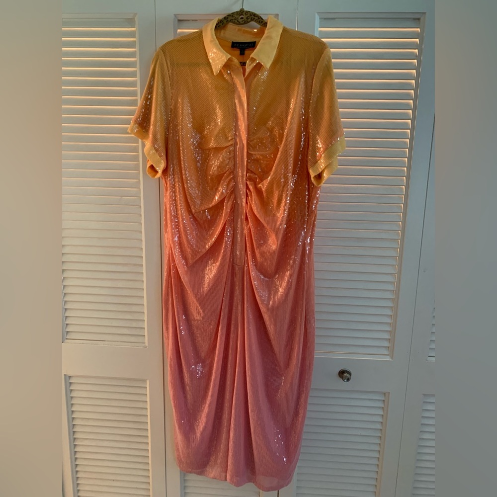 Eloquii button down shirt dress, ombré sequin, size 22